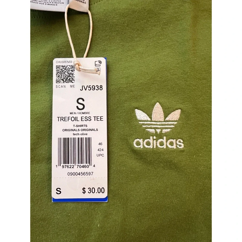 Mens S ADIDAS ORIGINALS logo‎ ESSENTIALS TREFOIL T TEE SHIRT Olive GREEN JV5938